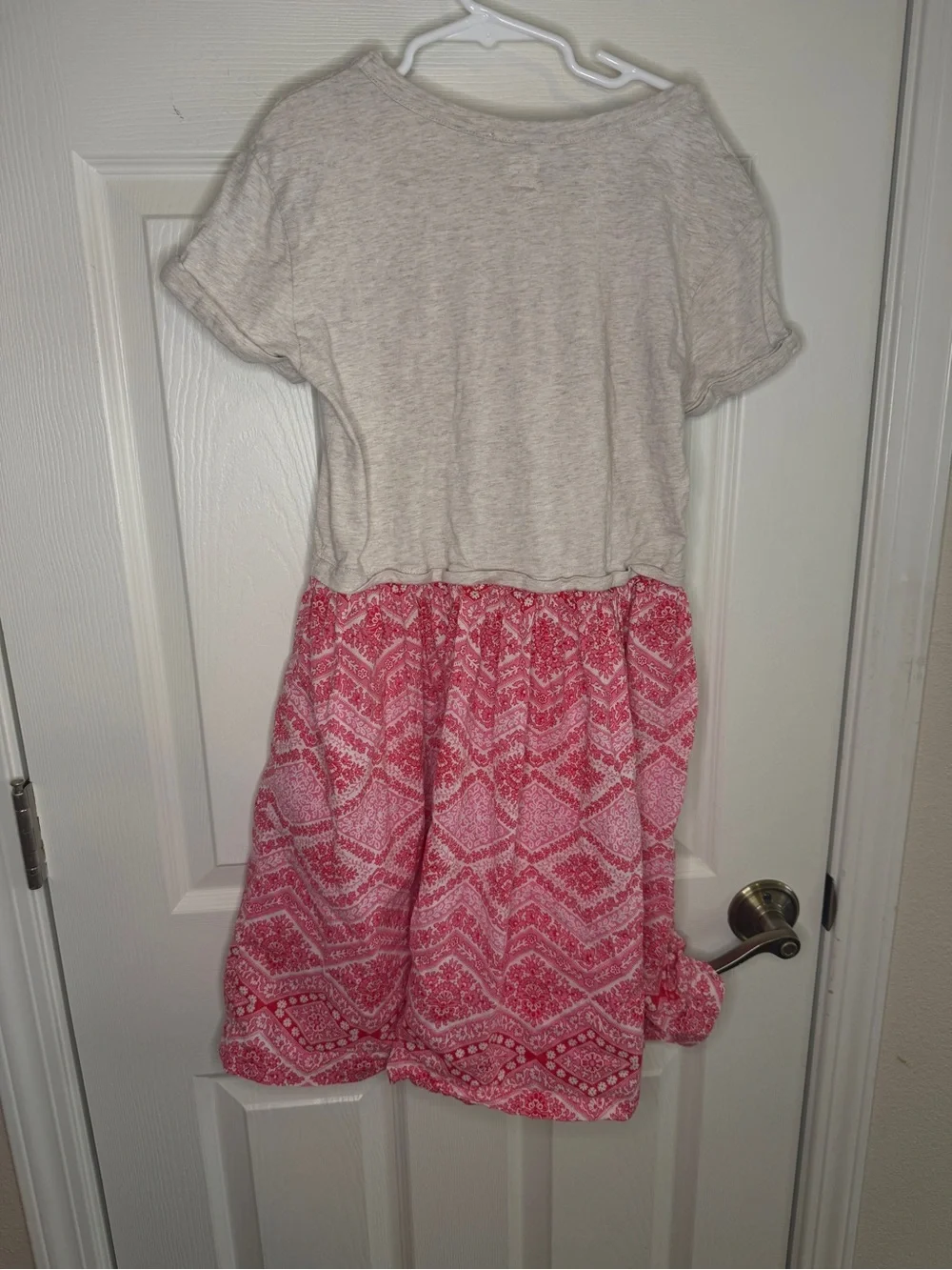 GAP Kids Mixed Media T-Shirt Dress Gray Pink Medallion Geometric Pocket XXL